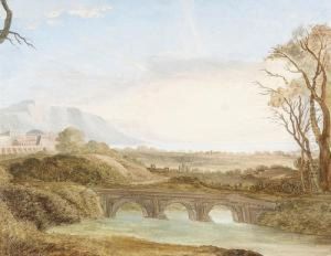 Idyllische Flusslandschaft Mit Einer Brucke. by Karoly Marko