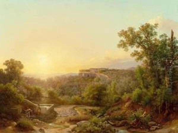 Italian Landscape With 2 Women At The Well. - view 1