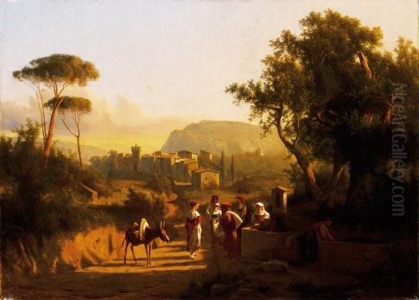 Meeting By The Well In Italian Landscape - view 1