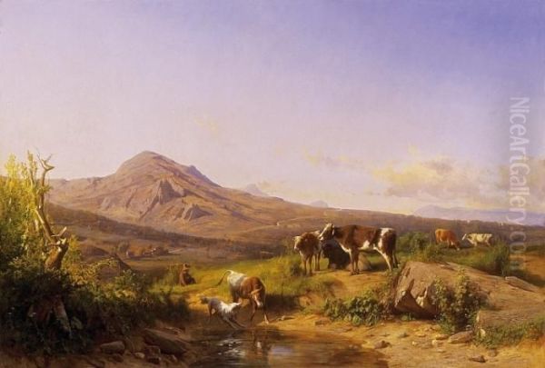 Sunlit Italian Landscape With Cows by Andras Markos