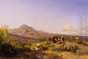Sunlit Italian Landscape With Cows by Andras Markos