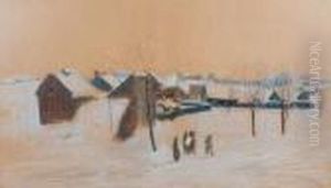 A Winter Street Scene, Krakow by Artur Markowicz
