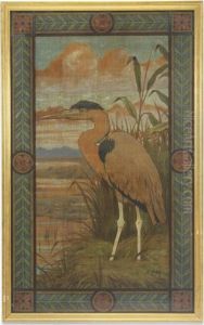 A Heron In The Rushes, Within A Stylised Foliate Border, A Design For A Tapestry