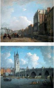 A View Of Whitehall, And A View Of London Bridge by William Marlow