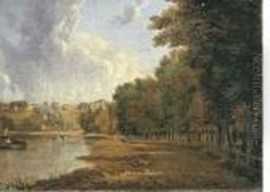 The Towpath Of The Thames With A View Of Richmond Hill Beyond by William Marlow