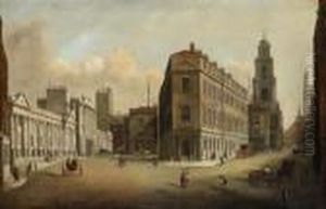 Threadneedle Street And
Cornhill, With The Bank Of England, St.bartholomew's Church, The State
Lottery Office And The Royalexchange by William Marlow