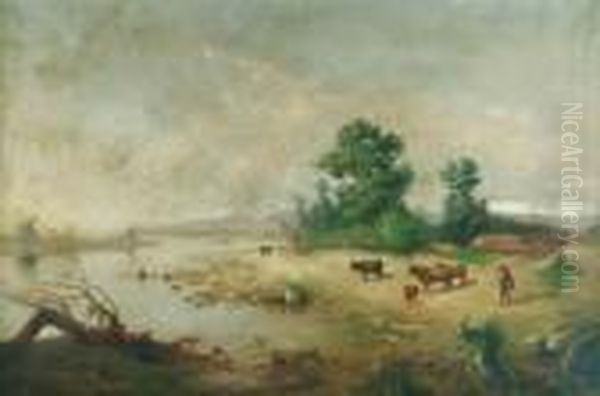 Paisaje Lacustre Con Ganado - view 1
