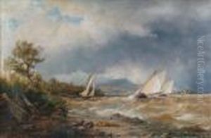 Sailingboats In A Squall Off The Coast by James Richard Marquis