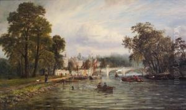 River Scene With Pleasure Craft And Strollers - view 1