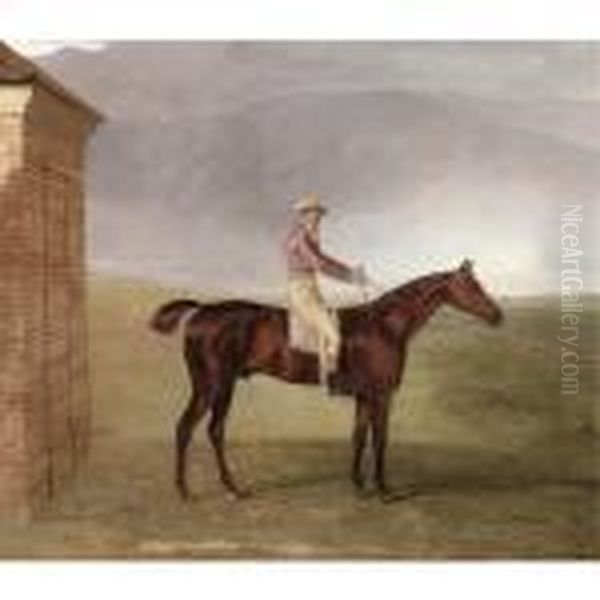 Mr Henry Vansittart's Chestnut Colt 
Burleigh
 With Sam Chifney Up, By The Rubbing-down House At Newmarket - view 1