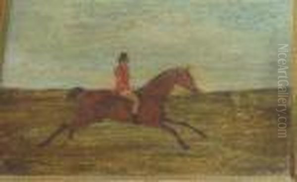 Portrait Of A Bay Horse With A 
Jockey Up And A Gentleman In Attendance; A Bay Horse With A Huntsman Up - view 1