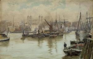 A Busy Day In The Pool Of London Before The Tower by Herbert Menzies Marshall