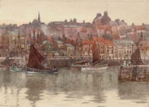 Fishing Trawlers In The Harbour At Whitby by Herbert Menzies Marshall