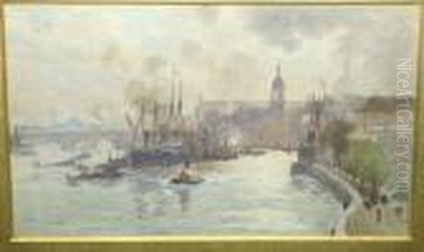 R.w.s. View Of The Thames With St Paul's In The Background Signed And Dated "1896" - view 1