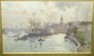R.w.s. View Of The Thames With St Paul's In The Background Signed And Dated "1896" by Herbert Menzies Marshall