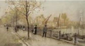 Chelsea Embankment Showing Battersea Old Bridge, Cheyne Walk And Chelsea Old Church