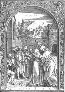 Life of the Virgin 3. The Meeting of Joachim and Anne at the Golden Gate by Albrecht Durer
