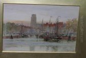 View Of Dorrecht From The River At Sunset, Signed And Dated 1898, Watercolour