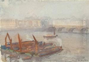 A View Down The Thames, Thought To Be Waterloo Bridge by Herbert Menzies Marshall