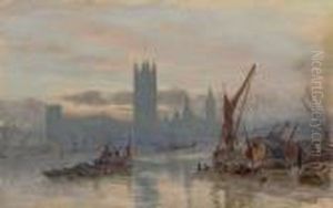 The Thames With The Houses Of Parliament In The Background by Herbert Menzies Marshall