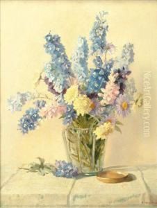 Still Life, Flowerson A Ledge by Freda, Nee Clulow Marston