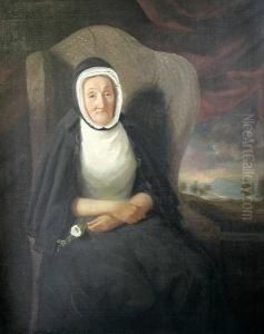 Three-quarter Length Portrait Of
Marion Robertson Russell, Seated, Holding A White Rose, Landscape
Behind by Henry Martens