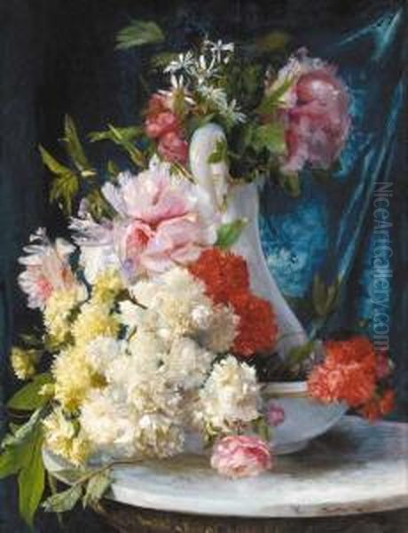 Summer Flowers In A Glass Pitcher And Bowl - view 1