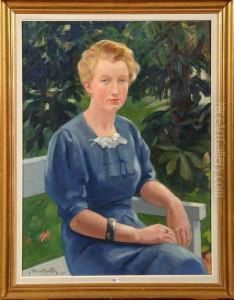 Portrait De Femme Assise Au Jardin by Alfred Martin