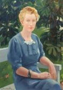 Portrait De Dame A La Robebleue by Alfred Martin