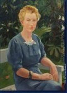 Portait De Dame A La Robe Bleue by Alfred Martin