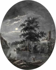 Manskenslandskap Med Kyrka Och Figurer