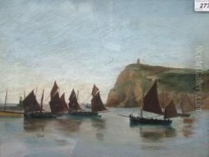 Herring Drifters Beneath A Headland.