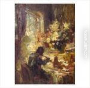 Le Joueur De Flute Assis Devant Un Bureau by Jacques Martin