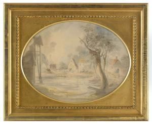 Pastoralt Landskap Med Bebyggelse Vid Vattendrag by Johan Fredrik Martin