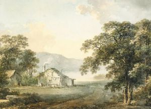 Landskap Med Byggnader Vid Sjo by Johan Fredrik Martin
