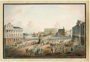 "la Place De Norrmalm A
Stockholm Avec Le Chateau Royal, La Statue De Gustave Adolphe, Le Palais
De La Princesse Rle. & L'opera" And "le Chateau Royal
Drotlingholm"; A Pair by Johan Fredrik Martin
