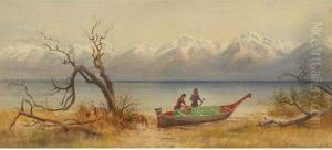 West Coast Indians With A Beached Canoe by Thomas Mower Martin