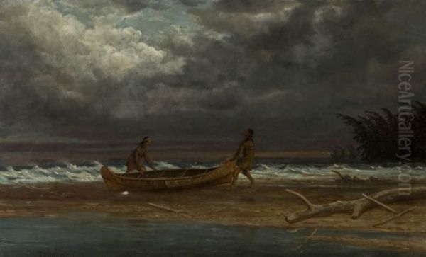 Two Canoeists Coming To Shore. - view 1