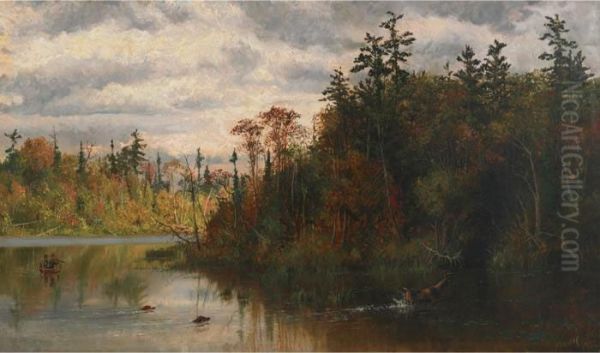 Two Hunters In A Canoe Persuing Their Prey - view 1