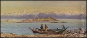 West Coast Indians At Olympic Mountains by Thomas Mower Martin
