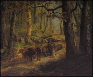 Oxen Hauling A Log by Thomas Mower Martin