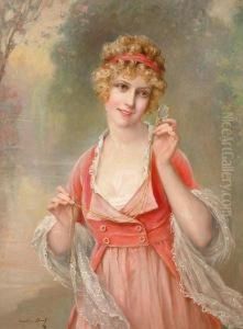 Young Lady Wearing Pink Dress And Holding An Eyeglass Young Lady Wearing Pink Dress And Holding An Eyeglass