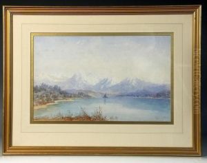 A European Mountainous Lake Scene by Edith Martineau
