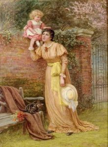 Mother And Child Playing In The Garden by Edith Martineau