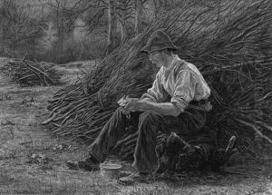 A Woodcutter Sitting On A Log Eating Lunch A Woodcutter Sitting On A Log Eating Lunch