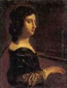 Portrait Of A Lady Playing A Keyboard Instrument by Giovanni Martinelli