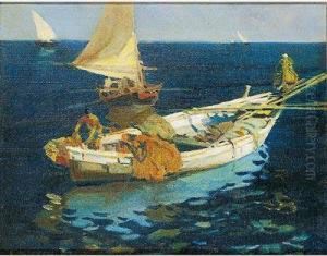 Pescador Recogiendo Las Redes by Enrique Martinez Cubells y Ruiz