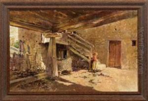 Madchen Am Bauernhaus by Enrique Martinez Cubells y Ruiz