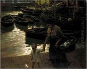 La Sardinera (the Fisherwoman) by Enrique Martinez Cubells y Ruiz