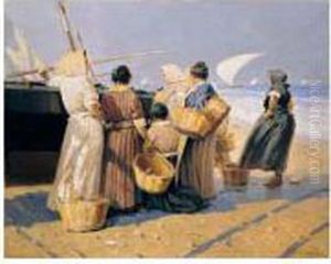 Pescadoras En La Playa (fisherwomen On The Beach) by Enrique Martinez Cubells y Ruiz